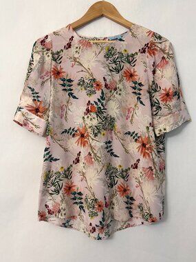 Antonio Melani Pink Silk Blouse Short Sleeve Multicolor Floral Design